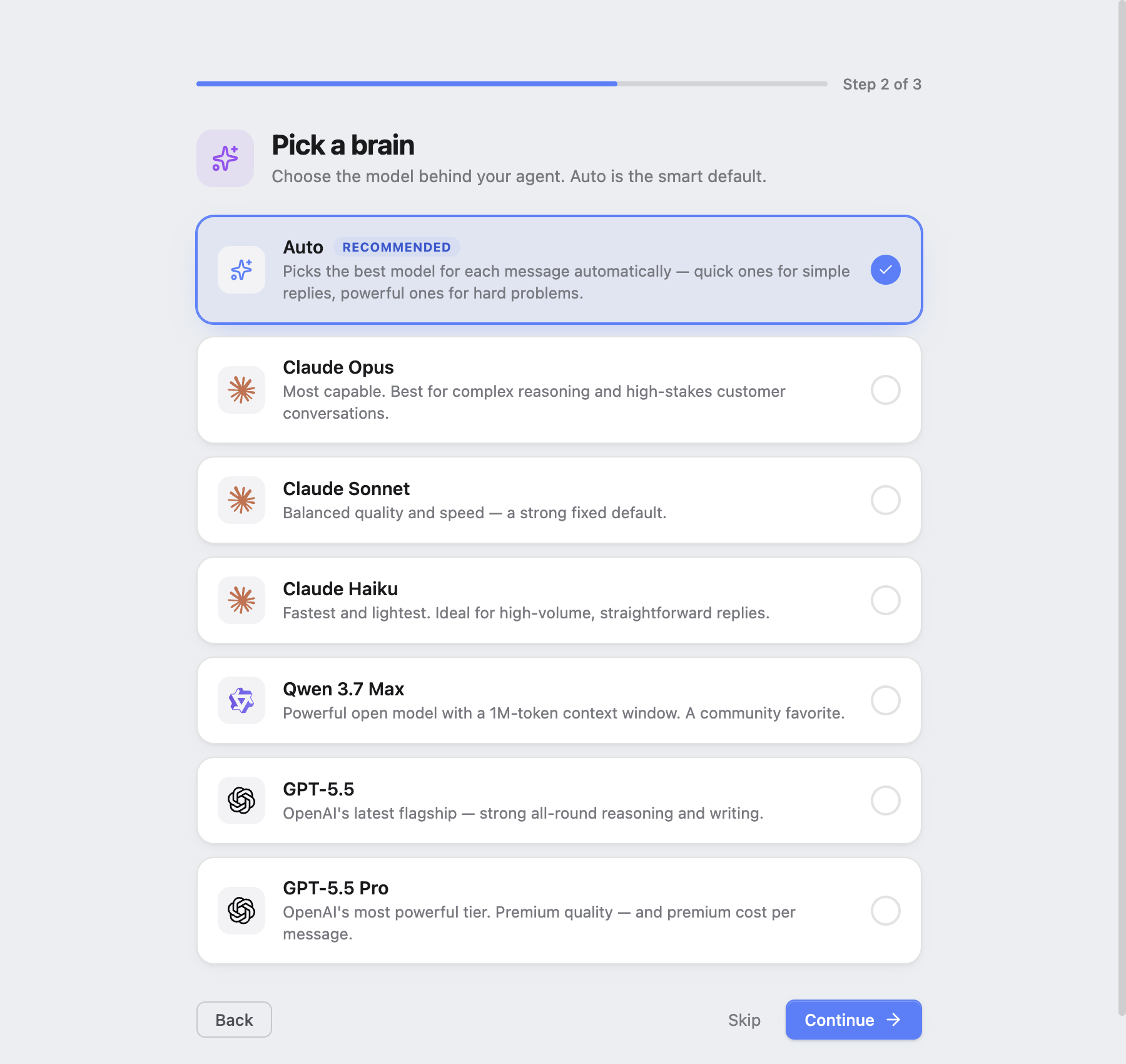 CrewLabs Desktop model selection step