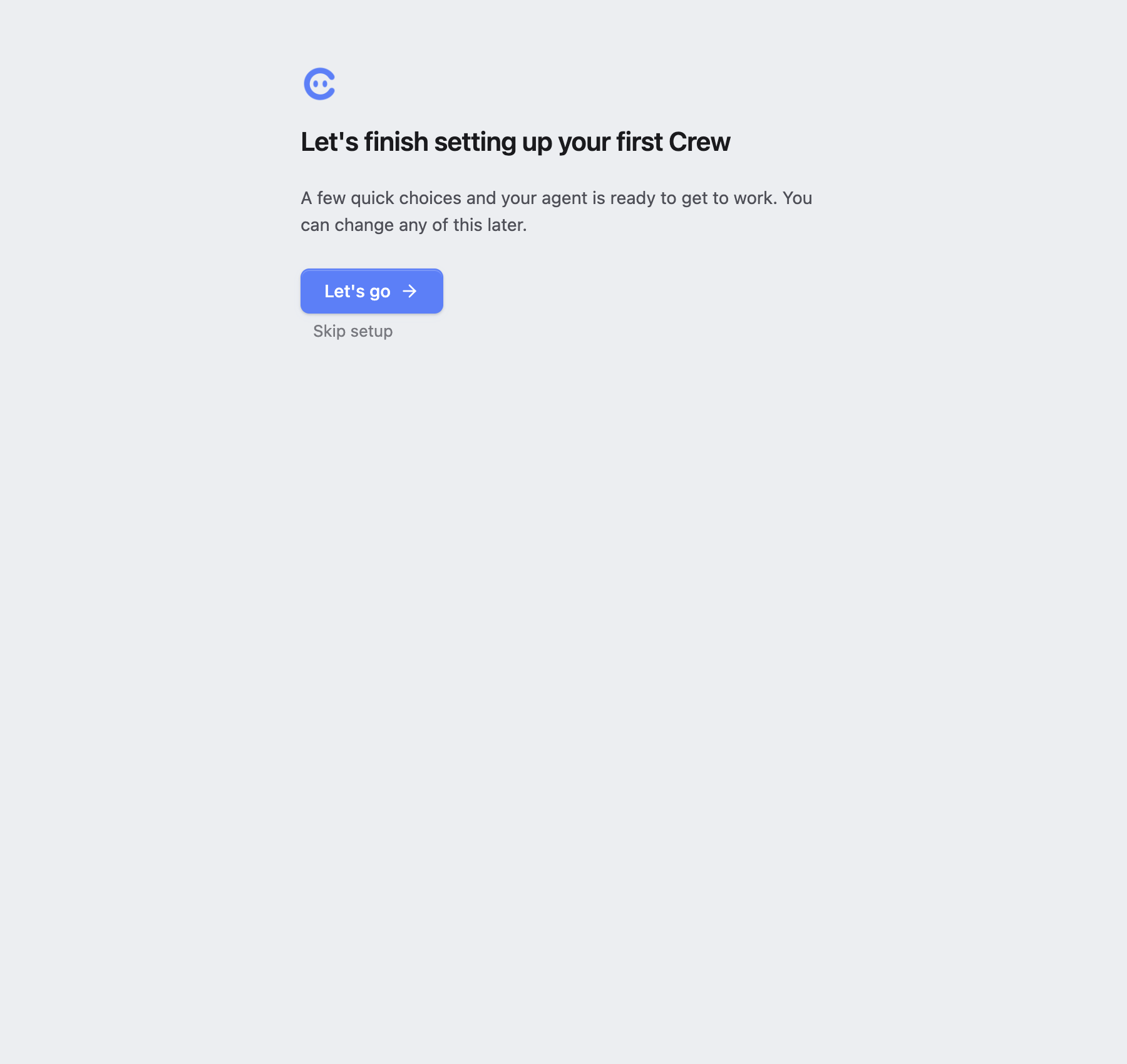 CrewLabs Desktop first-run welcome screen